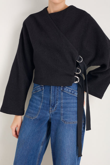 Leonie Boiled Wool Wrap Jacket - Black