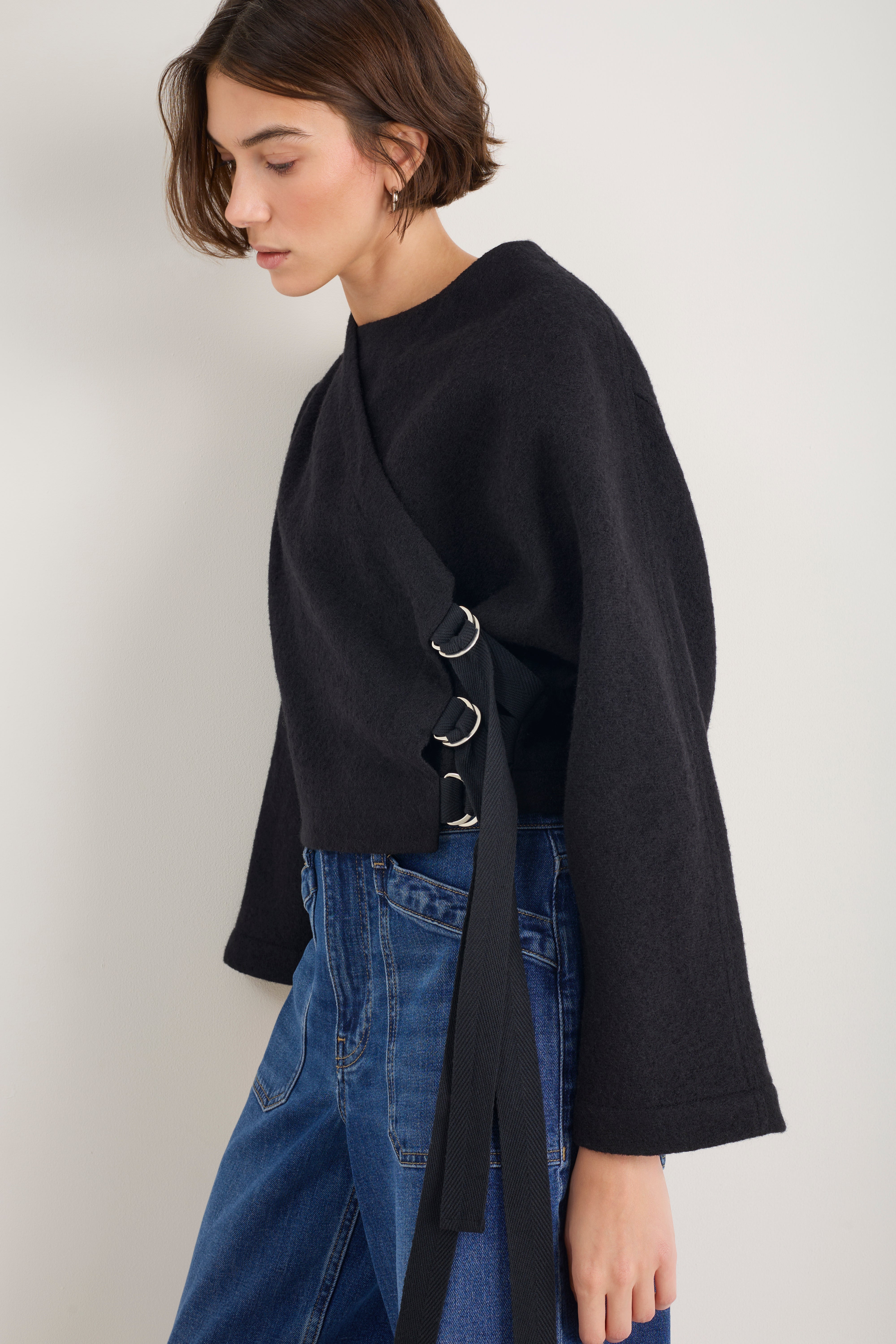 Leonie Boiled Wool Wrap Jacket - Black