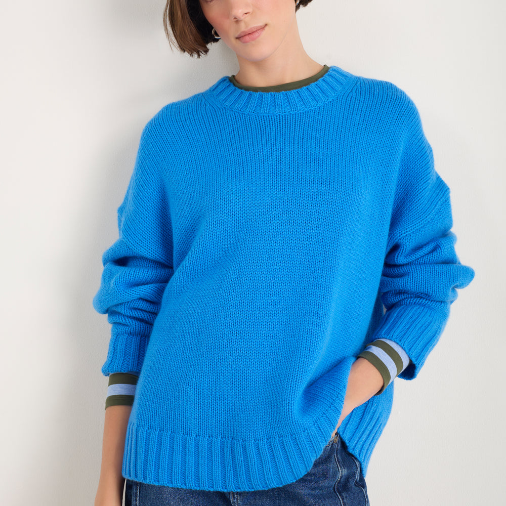 Liana Chunky Crew Neck Jumper - Azure Blue
