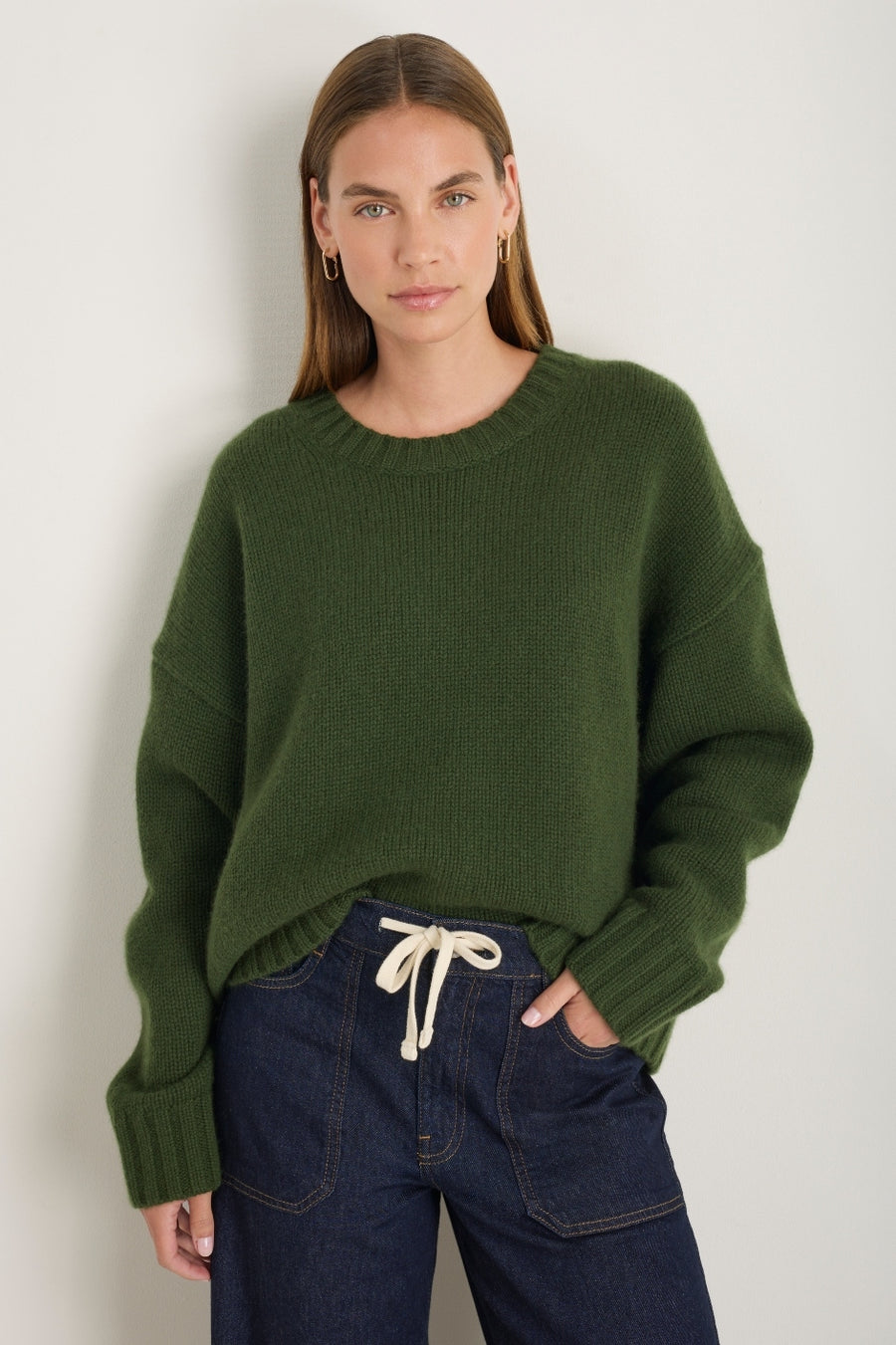 Liana Chunky Crew Neck Jumper - Olive Green