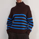 Liana Chunky Funnel Neck Jumper - Brown/Cobalt Stripe