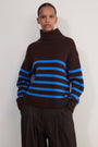 Liana Chunky Funnel Neck Jumper - Brown/Cobalt Stripe