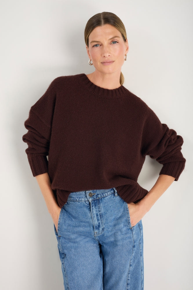 Liana Chunky Crew Neck Jumper - Espresso