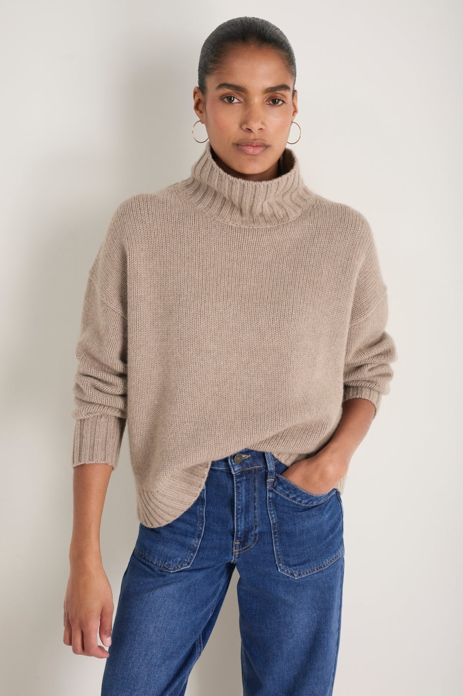 Liana Chunky Funnel Neck Jumper - Toast