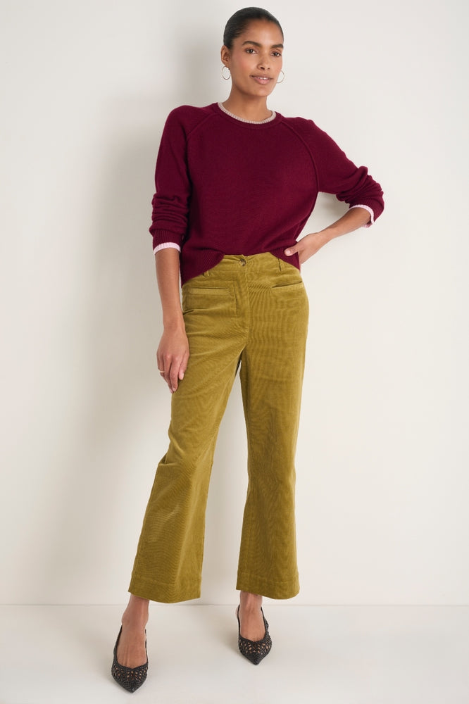 Liana Pin Cord Trouser - Dark Chartreuse