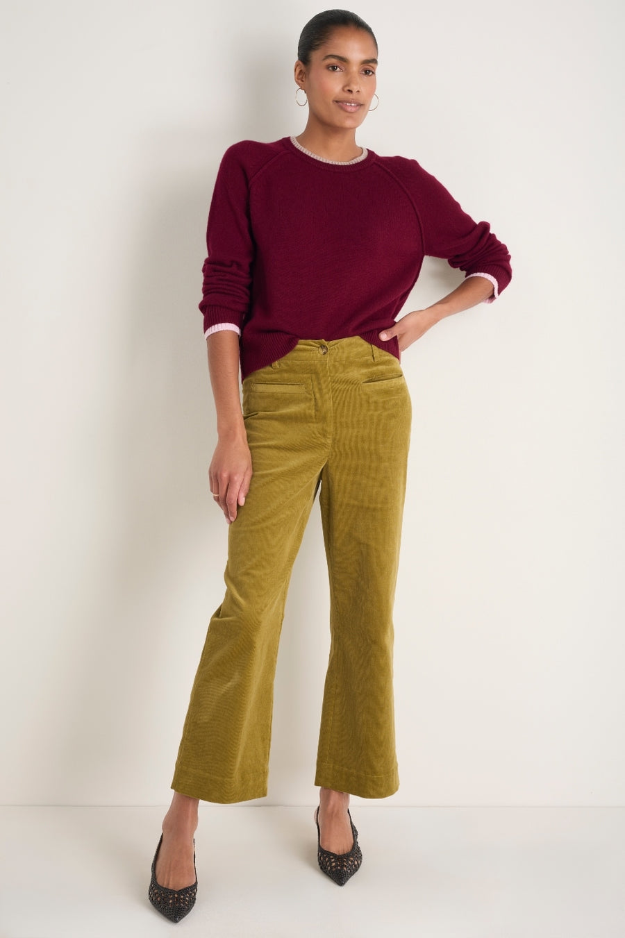 Liana Pin Cord Trouser - Dark Chartreuse
