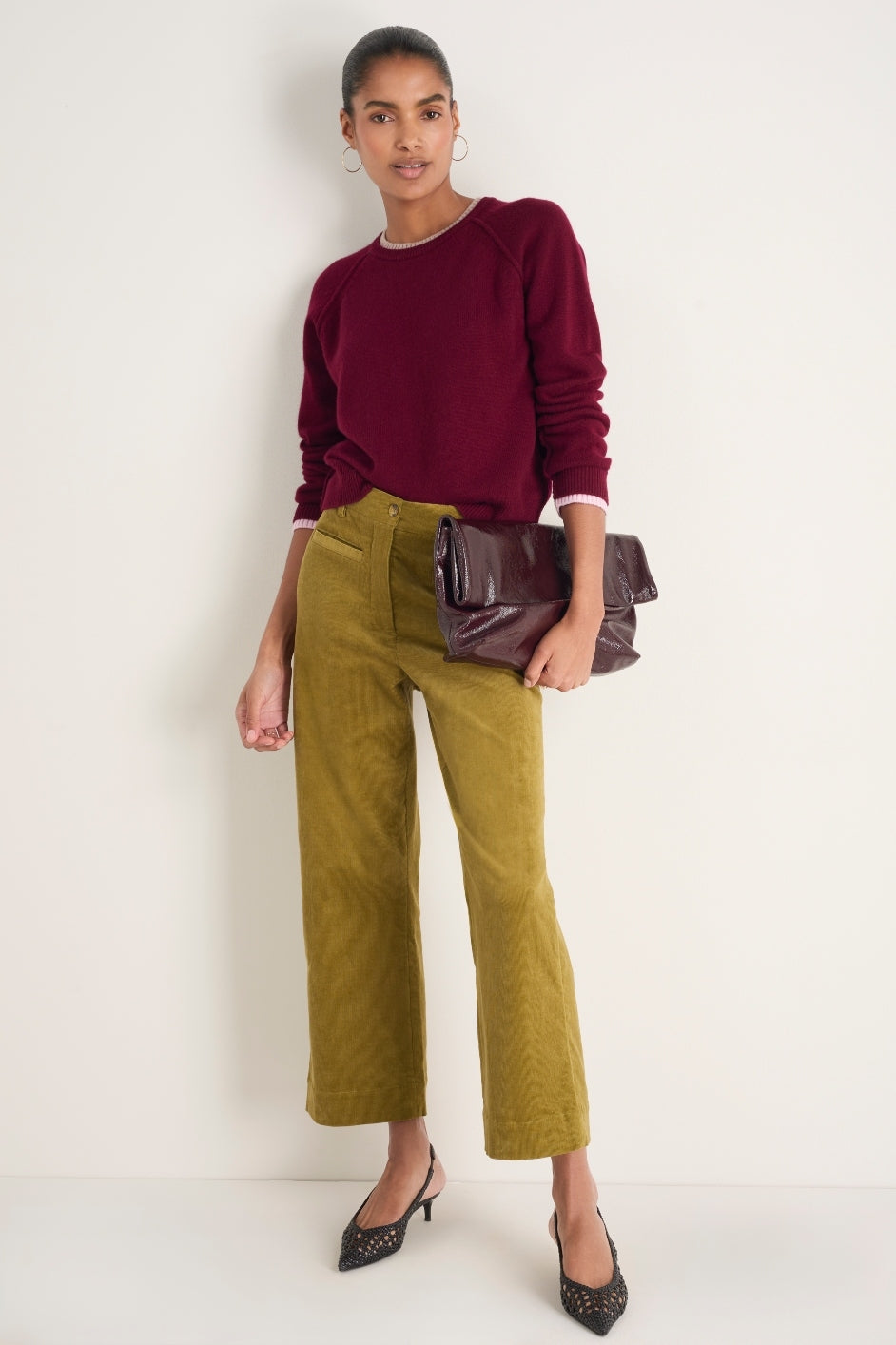 Liana Pin Cord Trouser - Dark Chartreuse