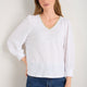 Lily Linen 3/4 V-Neck Top - White
