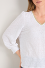 Lily Linen 3/4 V-Neck Top - White