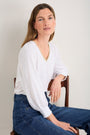 Lily Linen 3/4 V-Neck Top - White