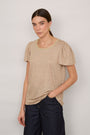 Lily Linen Round Neck Shimmer Tee Shirt - Oat/Gold