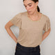 Lily Linen Round Neck Shimmer Tee Shirt - Oat/Gold