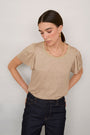 Lily Linen Round Neck Shimmer Tee Shirt - Oat/Gold