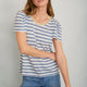 Lily Linen Round Neck Tee Shirt - Blue Melange/Stripe