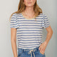 Lily Linen Round Neck Tee Shirt - Blue Melange/Stripe