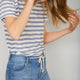Lily Linen Round Neck Tee Shirt - Blue Melange/Stripe