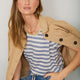 Lily Linen Round Neck Tee Shirt - Blue Melange/Stripe