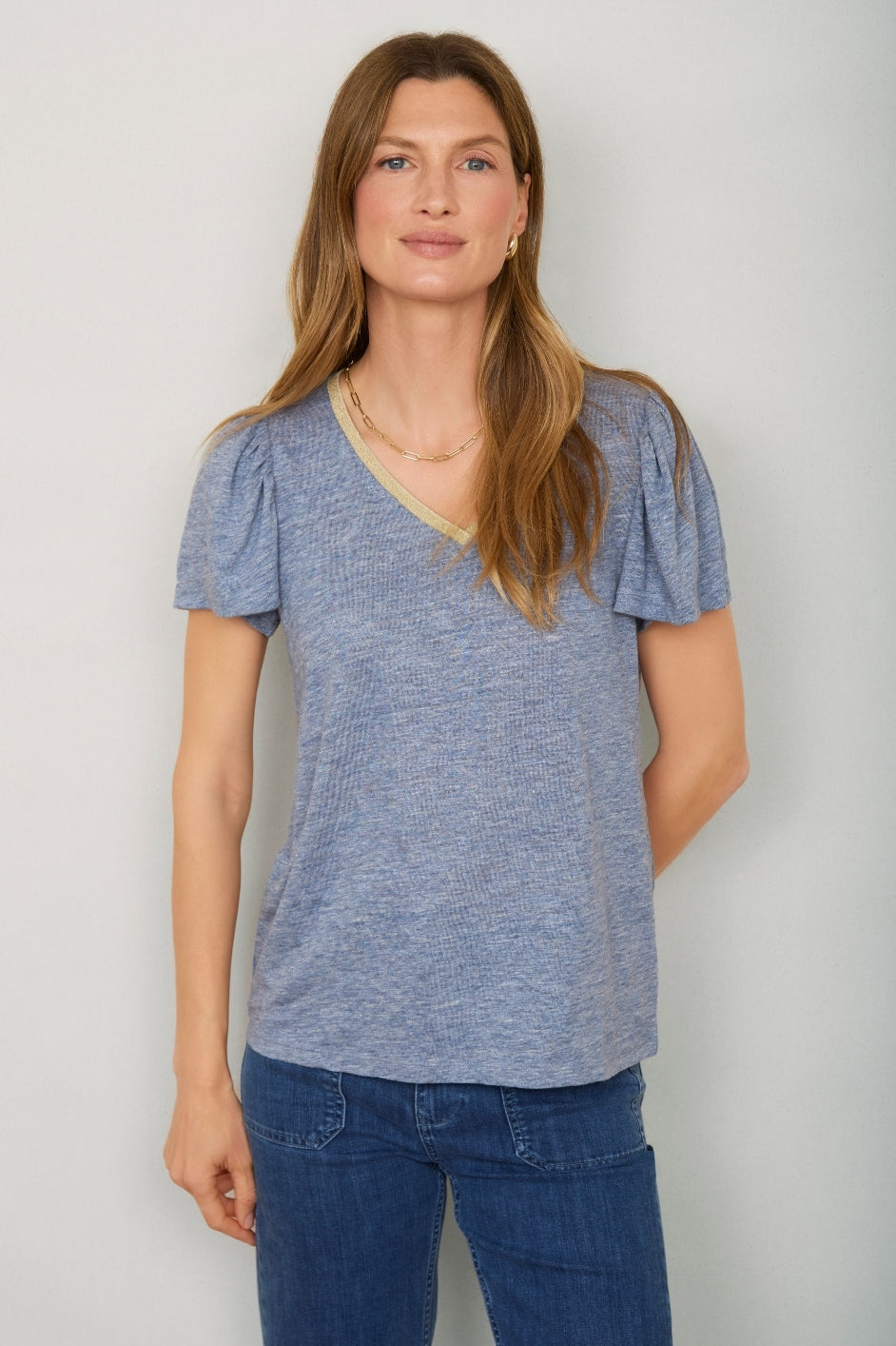 Lily Linen Tee Shirt - Blue Melange