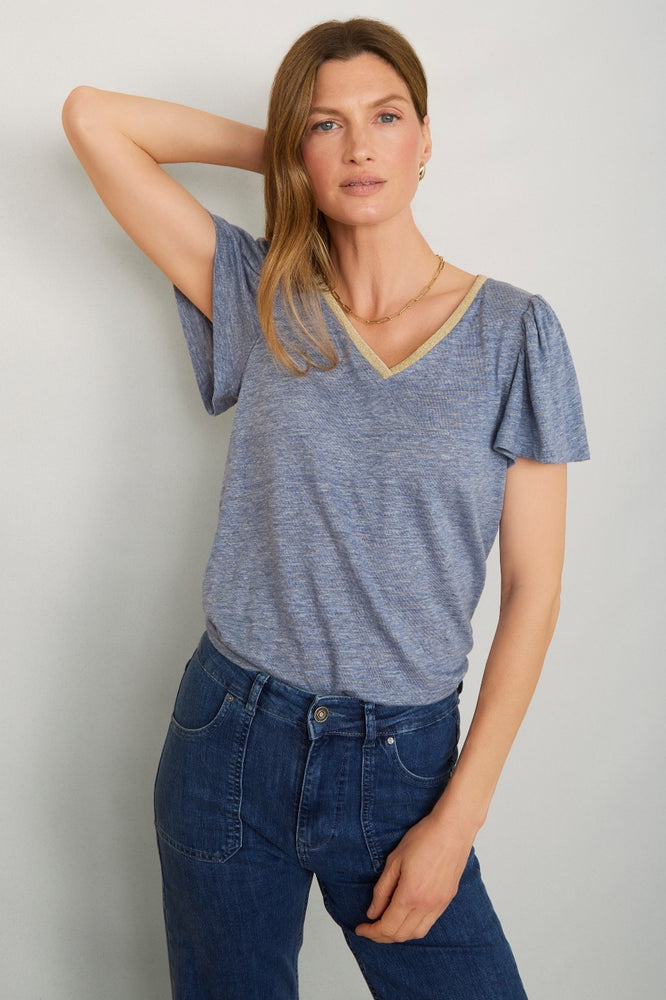 Lily Linen Tee Shirt - Blue Melange