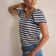 Lily Linen V-Neck Tee - Midnight/Ivory Stripe