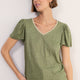 Lily Linen V-Neck Tee - Khaki Shimmer