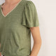 Lily Linen V-Neck Tee - Khaki Shimmer