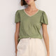 Lily Linen V-Neck Tee - Khaki Shimmer