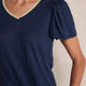 Lily Linen V-Neck Tee - Midnight