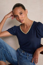 Lily Linen V-Neck Tee - Midnight