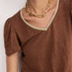 Lily Linen V-Neck Tee - Toffee