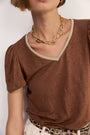 Lily Linen V-Neck Tee - Toffee