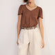 Lily Linen V-Neck Tee - Toffee