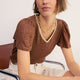 Lily Linen V-Neck Tee - Toffee