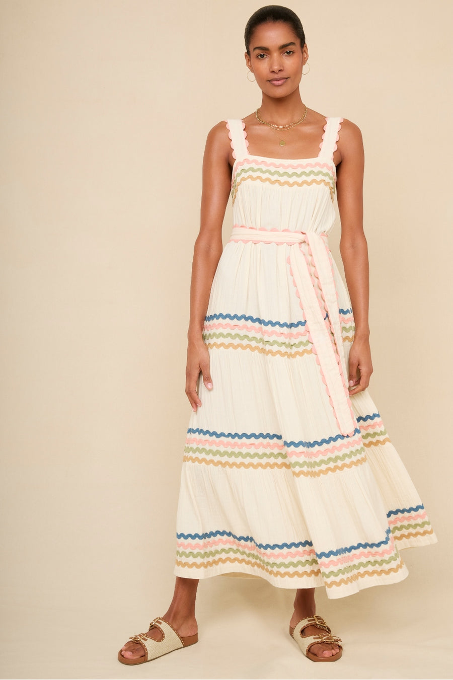 Luciella Ric Rac Dress - Ivory/Multi