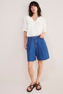Lula Pleat Front Denim Long Short - Mid Wash