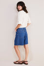 Lula Pleat Front Denim Long Short - Mid Wash