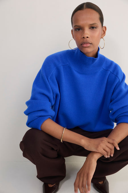 Luna Curved Hem Jumper - Cobalt Blue