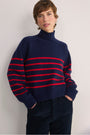 Luna Curved Hem Jumper - Midnight/Red Stripe