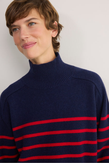 Luna Curved Hem Jumper - Midnight/Red Stripe