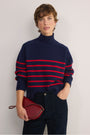 Luna Curved Hem Jumper - Midnight/Red Stripe