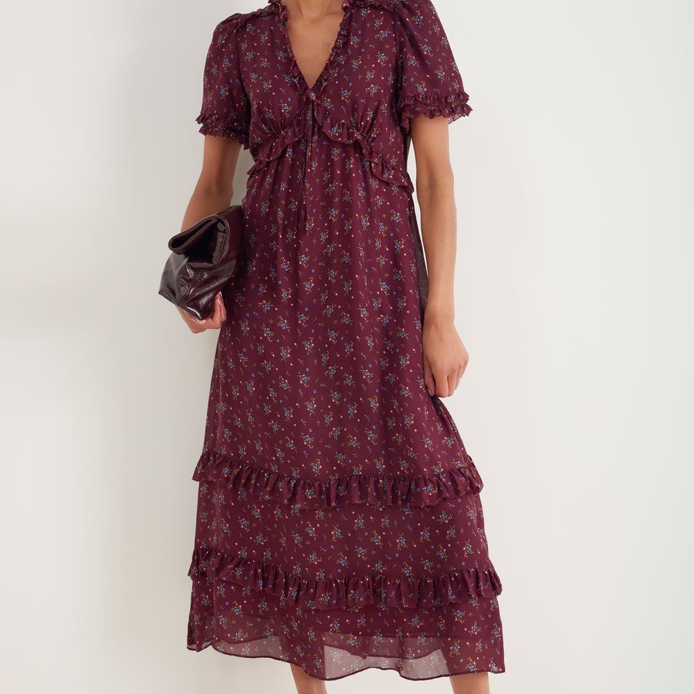 Lyra Silk Dress - Deep Fig Floral