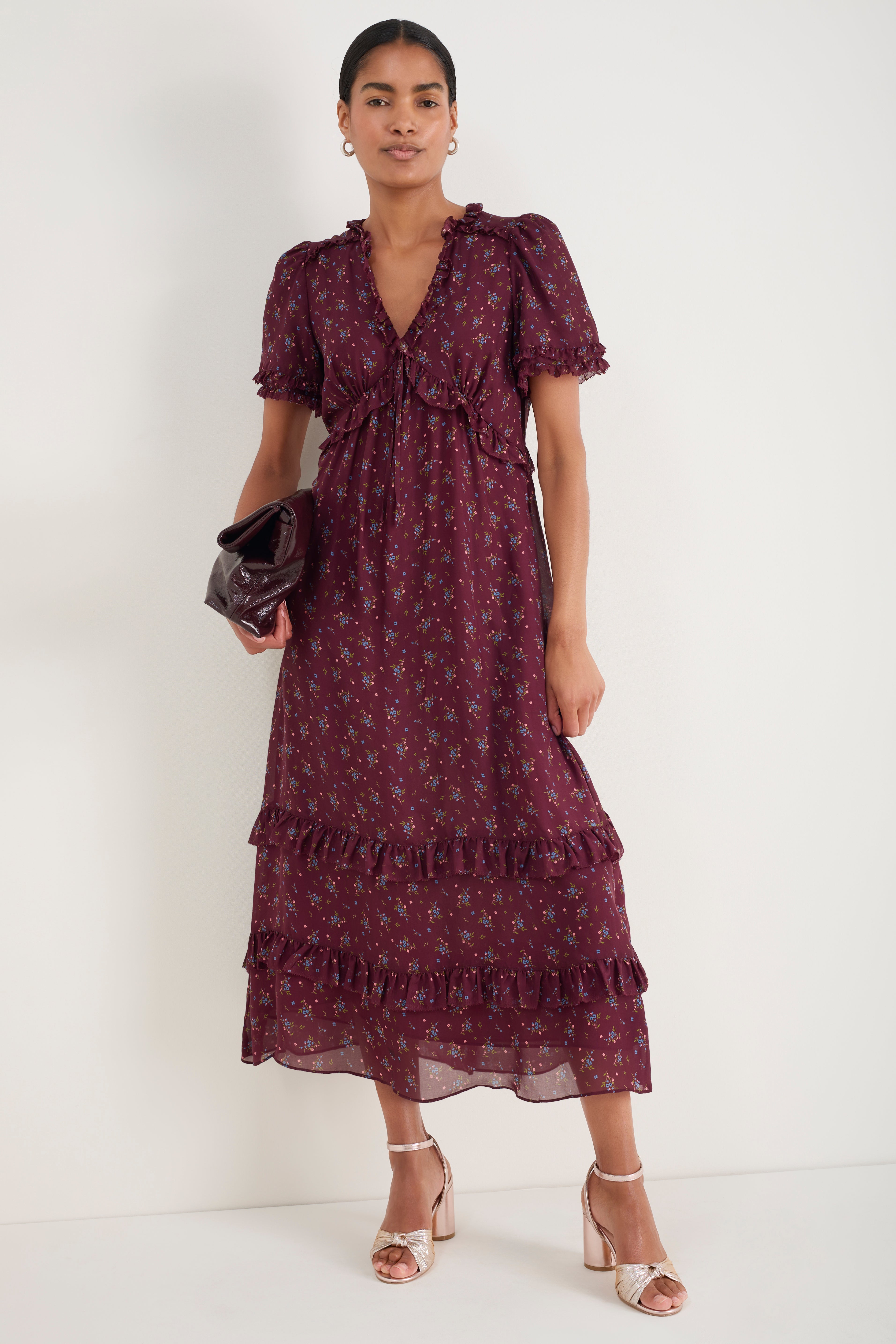 Lyra Silk Dress - Deep Fig Floral