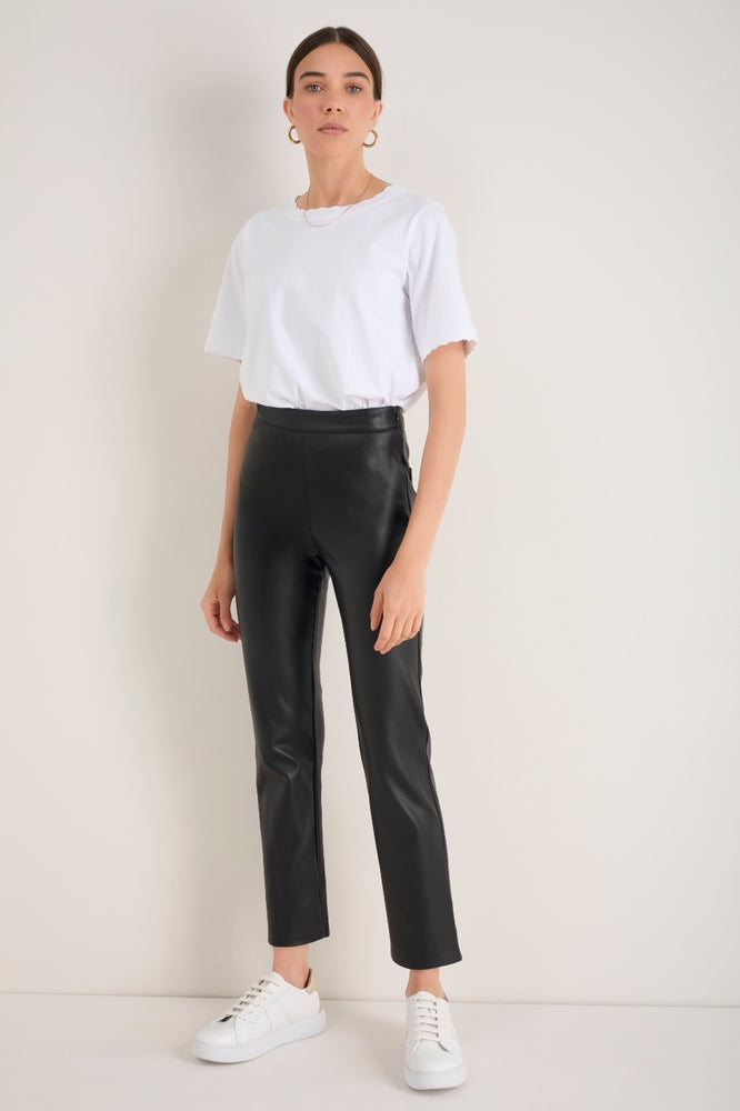 Lyra Slim Leg Faux Leather Trouser - Black