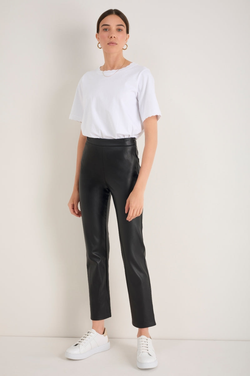 Lyra Slim Leg Faux Leather Trouser - Black