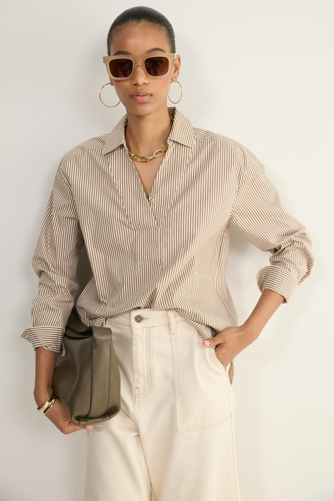 Macey Shirt - Tan/Ivory Stripe