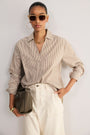 Macey Shirt - Tan/Ivory Stripe