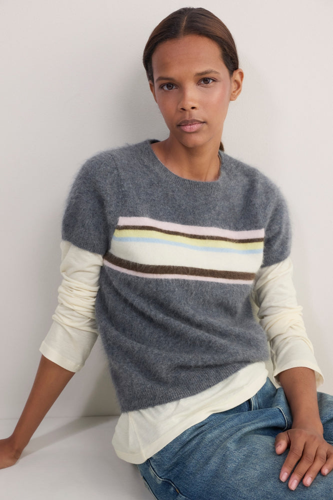 Madeleine Brushed Jumper - Grey Marl Multi Stripe