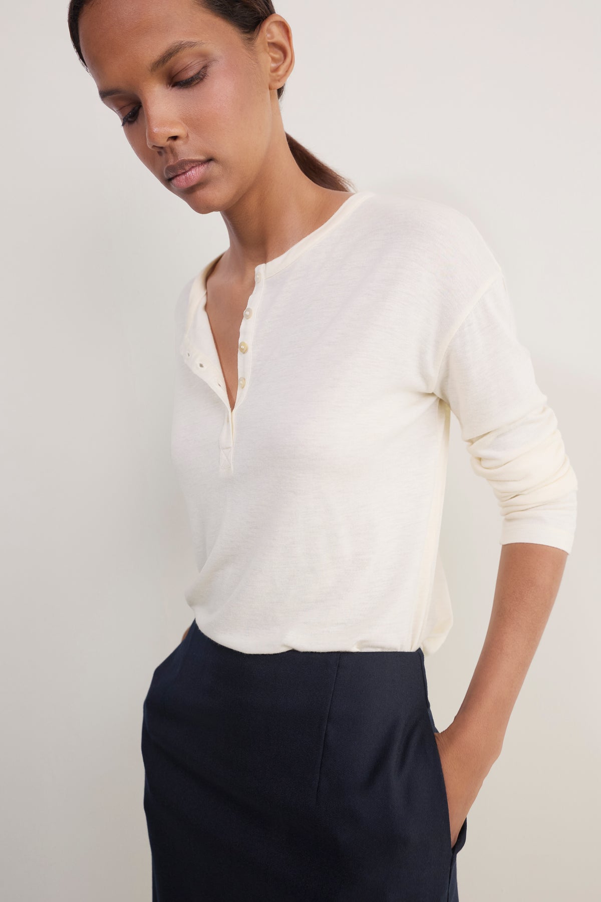 Madeleine Henley Jersey Top - Ivory