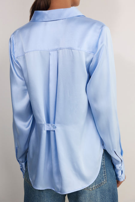 Madeleine Silk Satin Blouse - Sky Blue