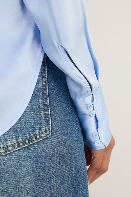 Madeleine Silk Satin Blouse - Sky Blue